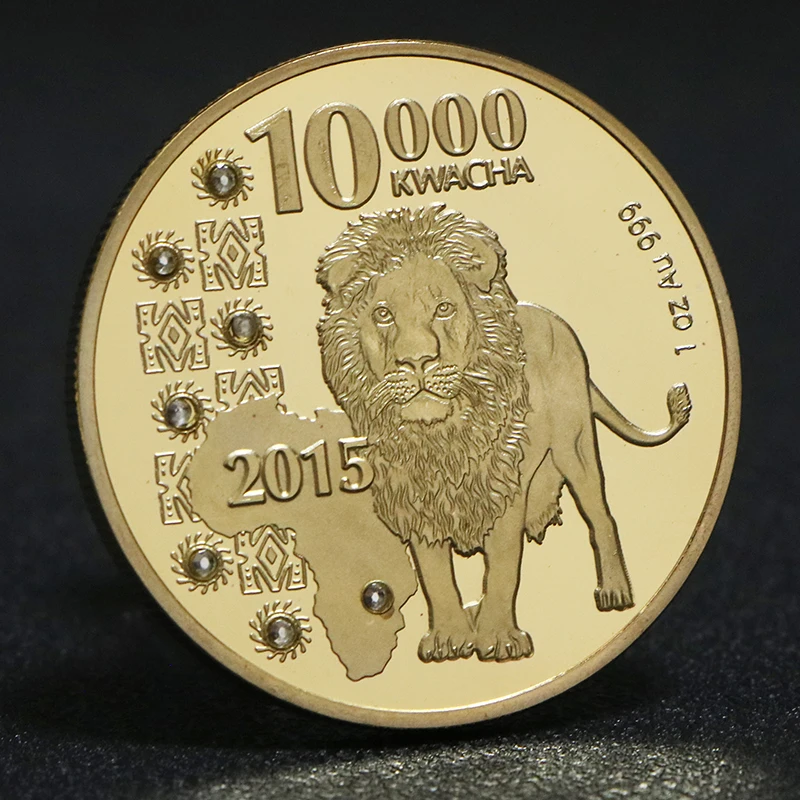 2015 Zambia Republic 1oz.999 Elephant Lion Buffalo 10000 Kwacha Gold Coins Africa Wild Life Animal Coin With Diamond Metal Gifts