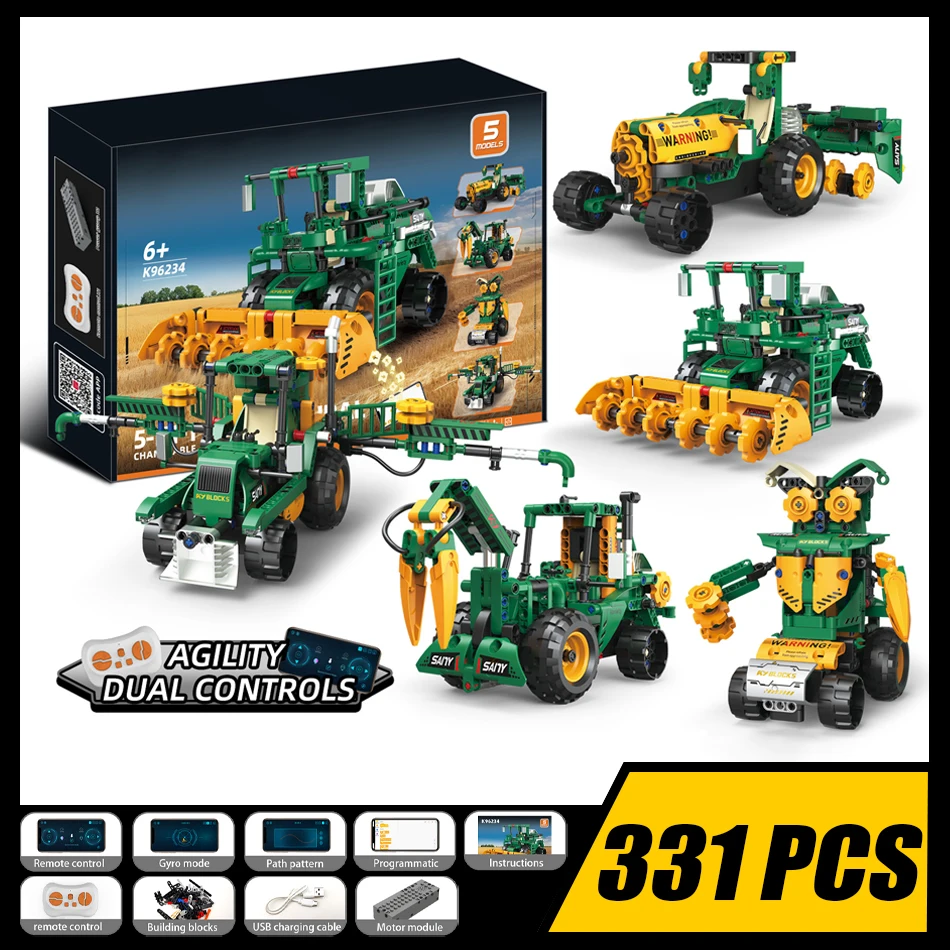 البخار 5 في 1 شاحنة مزارع تحويل RC حصادة المزارع جرار الخشب انتزاع رافعة روبوت اللبنات الطوب لعب الاطفال الهدايا #6