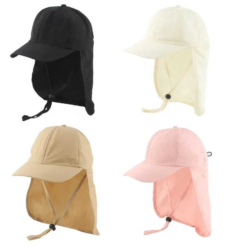 

New Kids Sun Hat with Shawl Summer Quick Dry Solid Color Visor Hats for Girls Boys Baseball Cap Adjustable Baby Beach Sun Cap