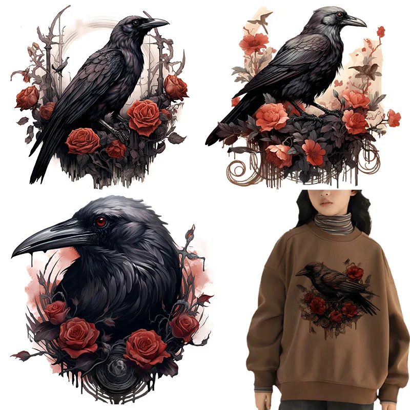 Hand-painted watercolor retro Blackbird iron on transfer for clothing dtf transfers ready to press Heat Transfer Printing