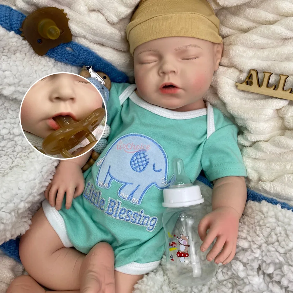 20-Zoll-Reborn-Puppe mit offenem Mund, aus reinem Silikon, handgefertigt, lebensecht, mit sichtbaren Adern, warm und komfortabel, ideales Geschenk für Weihnachten.