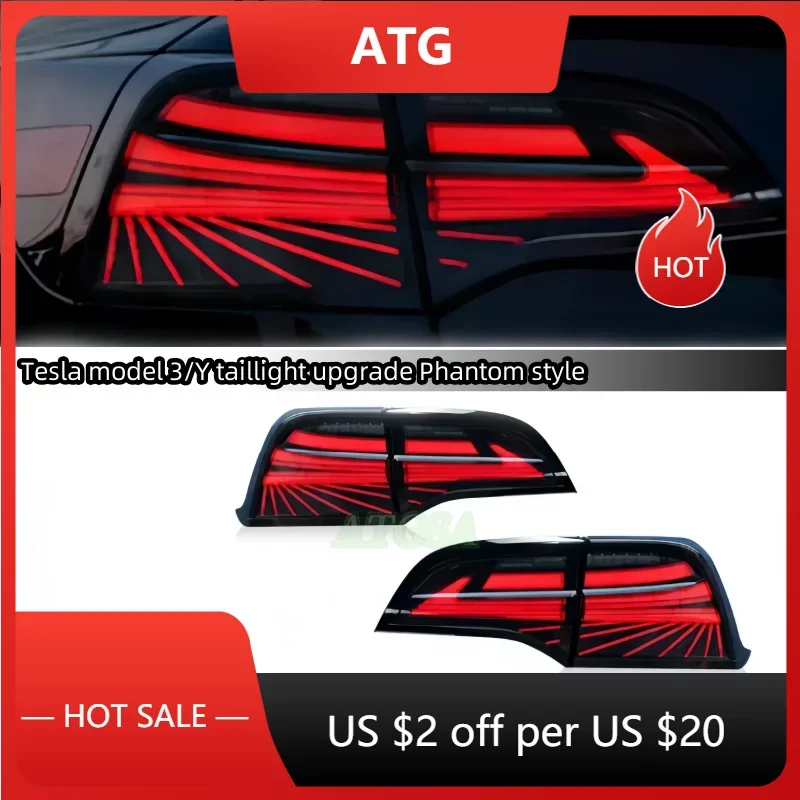 ATG Retrofit taillight Phantom style LED rear taillight flow turn signal auto parts with for Tesla Model 3y taillight components