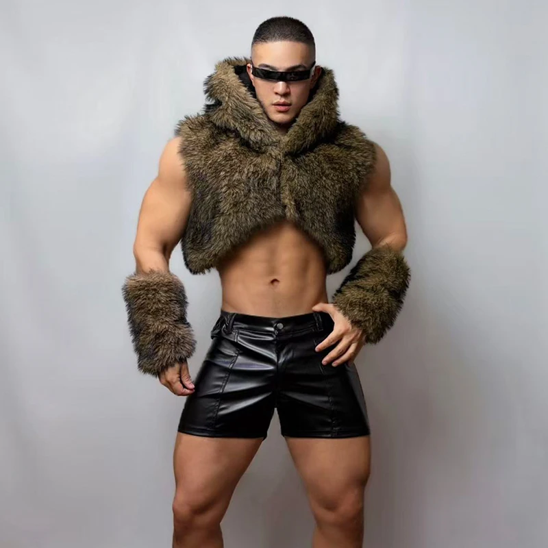 Abbigliamento per Spettacoli di Danza Gogo, Completo da Palcoscenico per Uomo, Top Soffice e Pantaloncini Neri, Abbigliamento Jazz Ds, Vestiti da Festa per Nightclub Maschili VDL5086