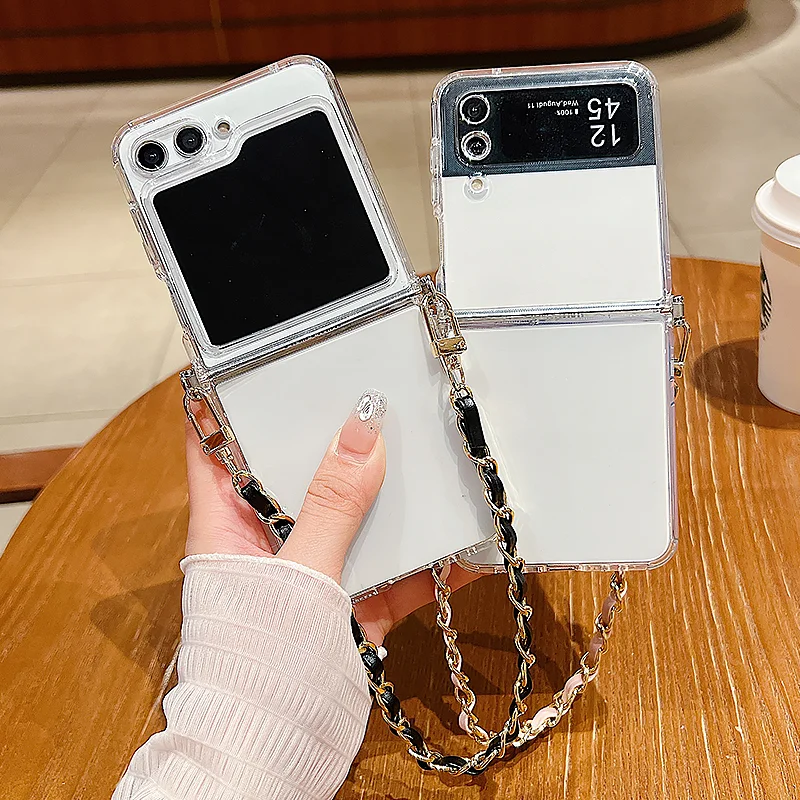 Luxus Metall Lanyard klare Falt tasche für Samsung Galaxy Z Flip 6 5 4 3 5g weiche Silikon Telefon abdeckung für Samsung Z Flip6 Flip5