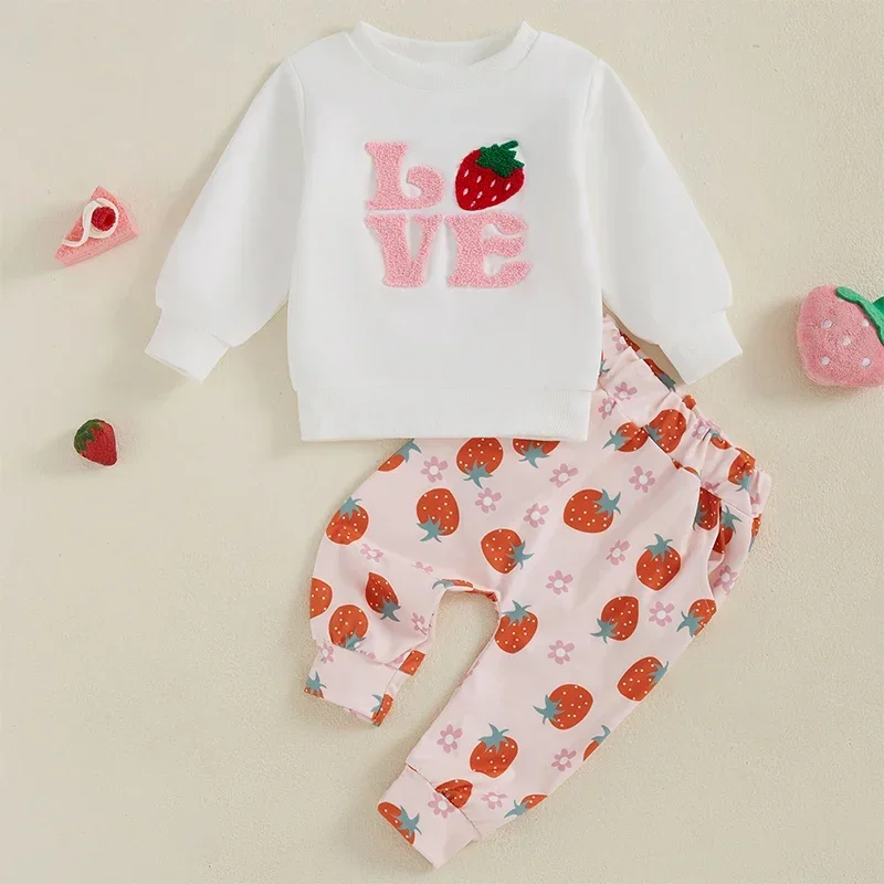 Toddler Kids Clothes Baby Girls Spring Autumn Outfits Letter Embroidered Crew Neck Long Sleeve Sweatshirts Pants Set