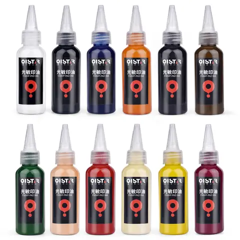 12 가지 색상 50ml 감광성 인쇄 오일 잉크 공식 인감 금융 스탬프 클리어러 스탬프 잉크 인쇄 오일 사무용품