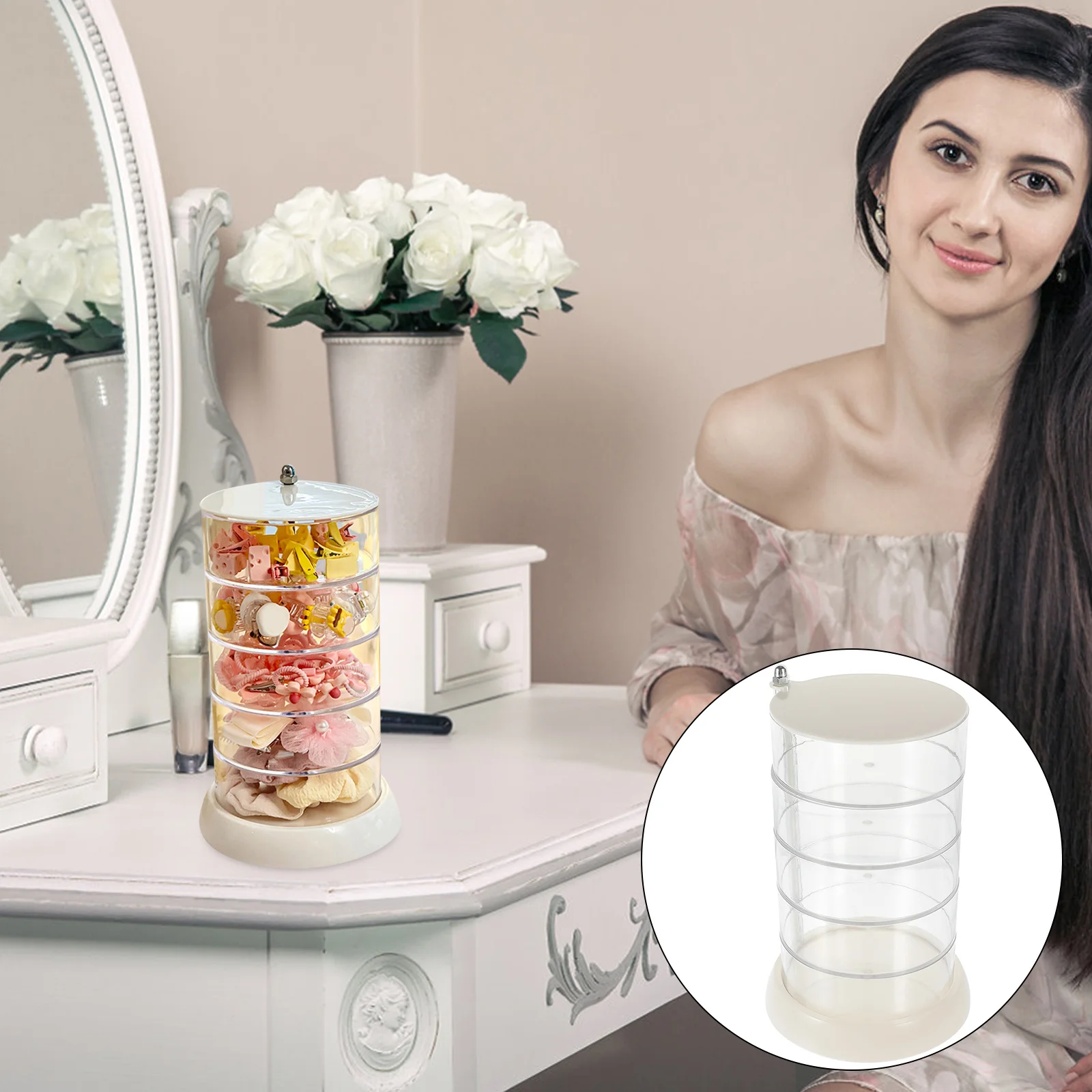 

4-Layer Rotatable Jewelry Storage Box Multi-Layer Organizer Case Desktop Earrings Rings Trinkets Holder Display Case For Women
