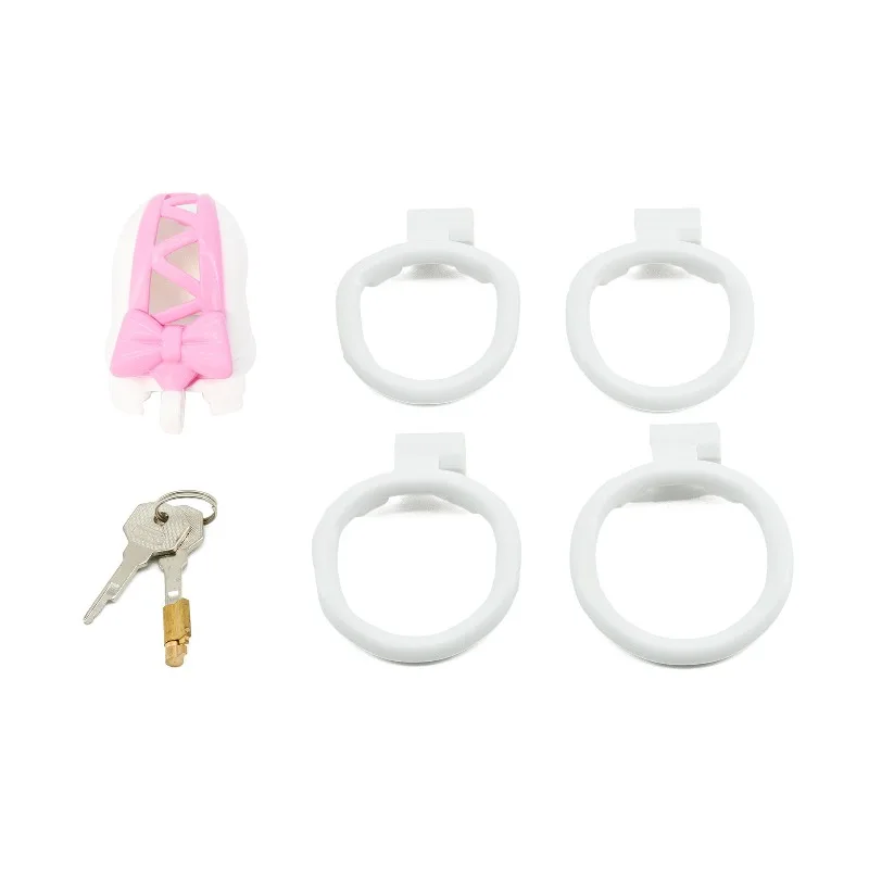 Sex Chastity Lock Pink Bow Two-Color Craft Chastity Lock Male Pseudo Chastity Device, Penis Binding Device Sex Products