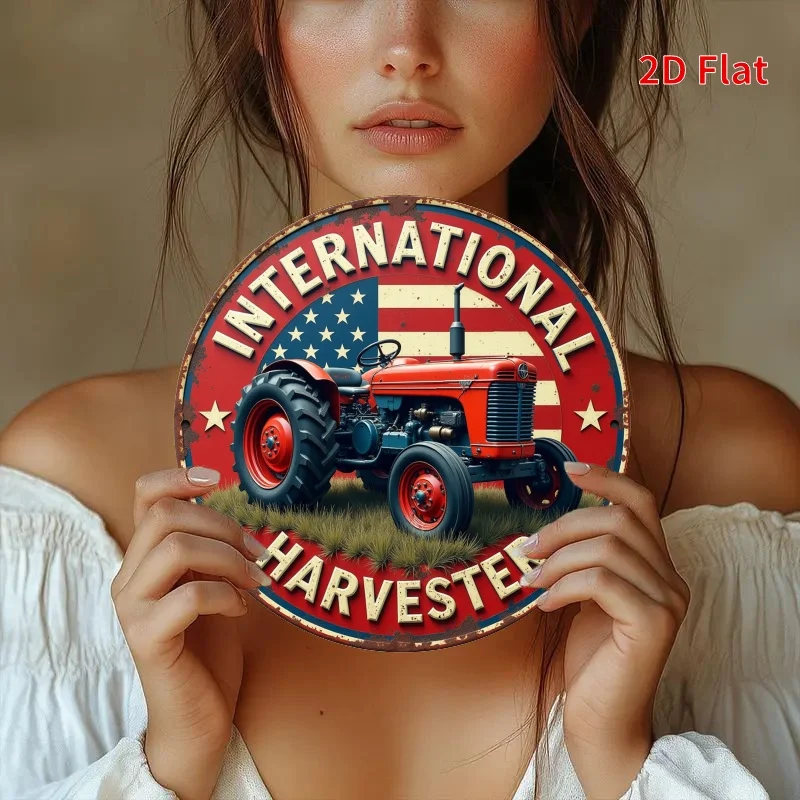 

[2D Flat] Винтажная круглая железная вывеска — логотип международного трактора комбайна, 7,87x7,87 дюйма — прочный настенный декор для дома, сада