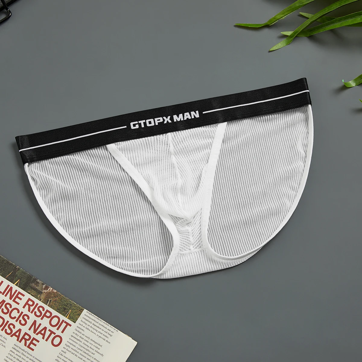 mens sexy underwear briefs gay sexy Comfortable and breathable mesh U-capsule design high elasticity white M L XL XXL GT407