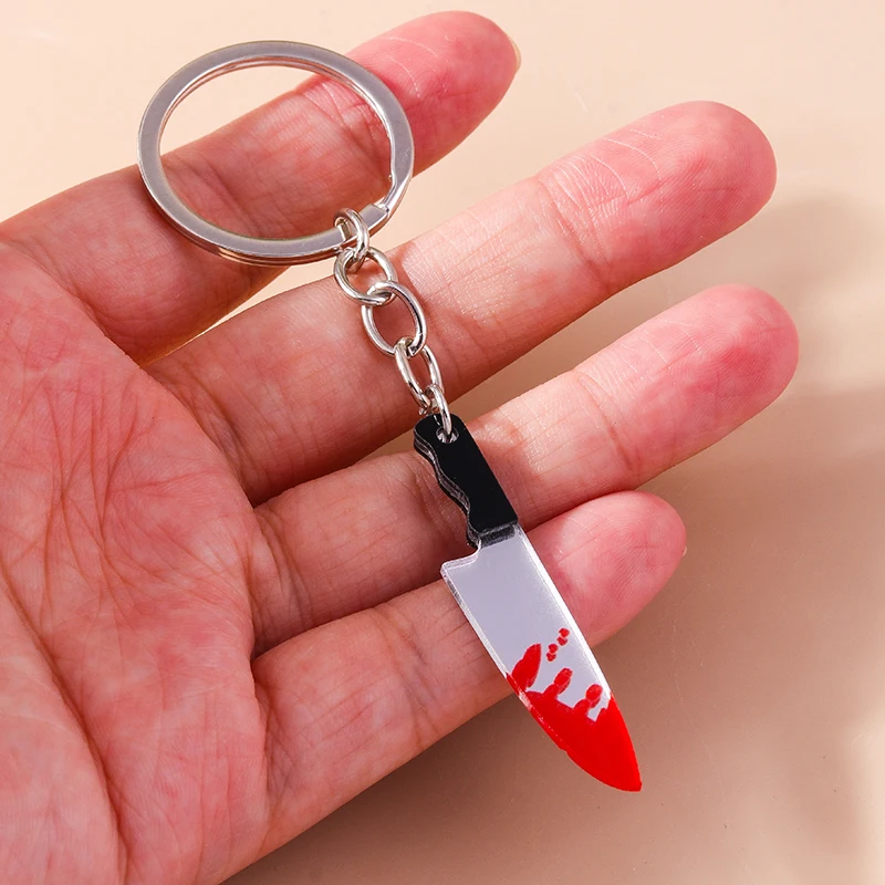 Aihua Resin Halloween Imitation Bloody Knife Keychain Dagger Scissors Axe Saw Keyring for Halloween Night Party Jewelry Gifts