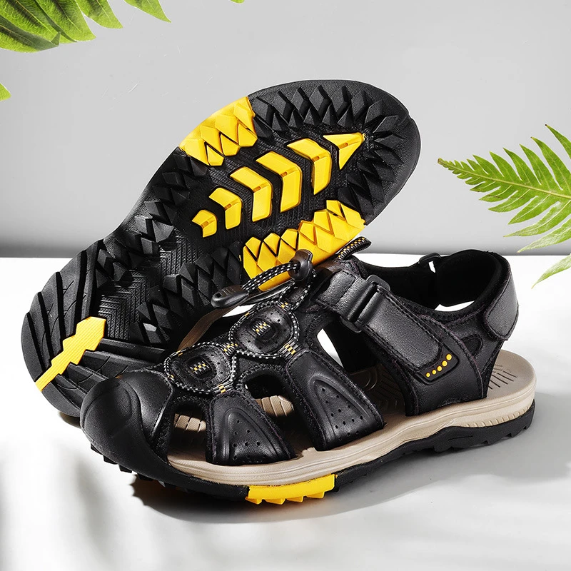 Large Size New Summer Men's Top Layer Cowhide Bag-Toe Casual Outdoor Beach Sandals Comfortable Non-Slip Breathable shoes for man