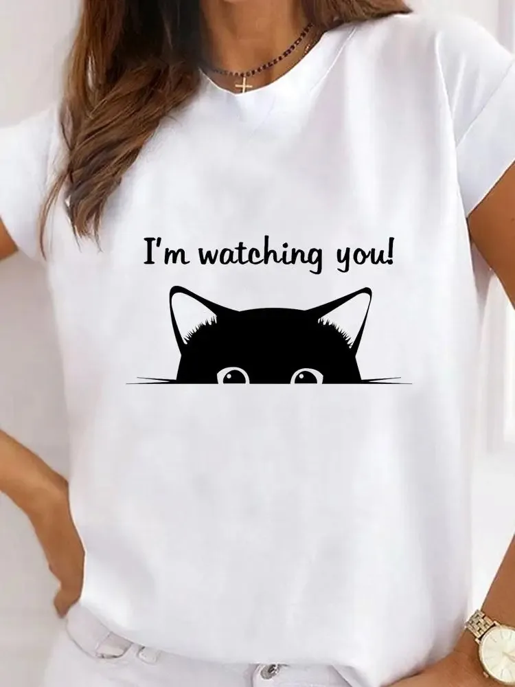 Short Sleeve Ladies Print T Fashion Women's Clothing Graphic Tee Cat Face Animal Lovely Clothes Summer Female T-shirts