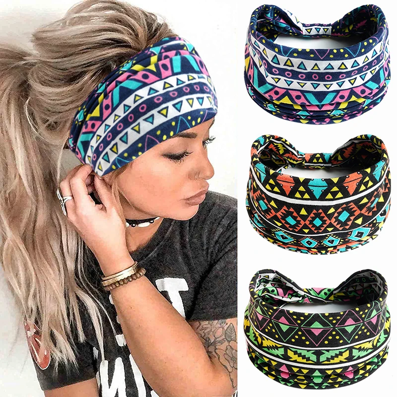 Bohemian Prints Bandana Women Headwrap Wash Face Elastic Headband Turban Hair Bandage Yoga Elastic Hair Band Accessory Hairband