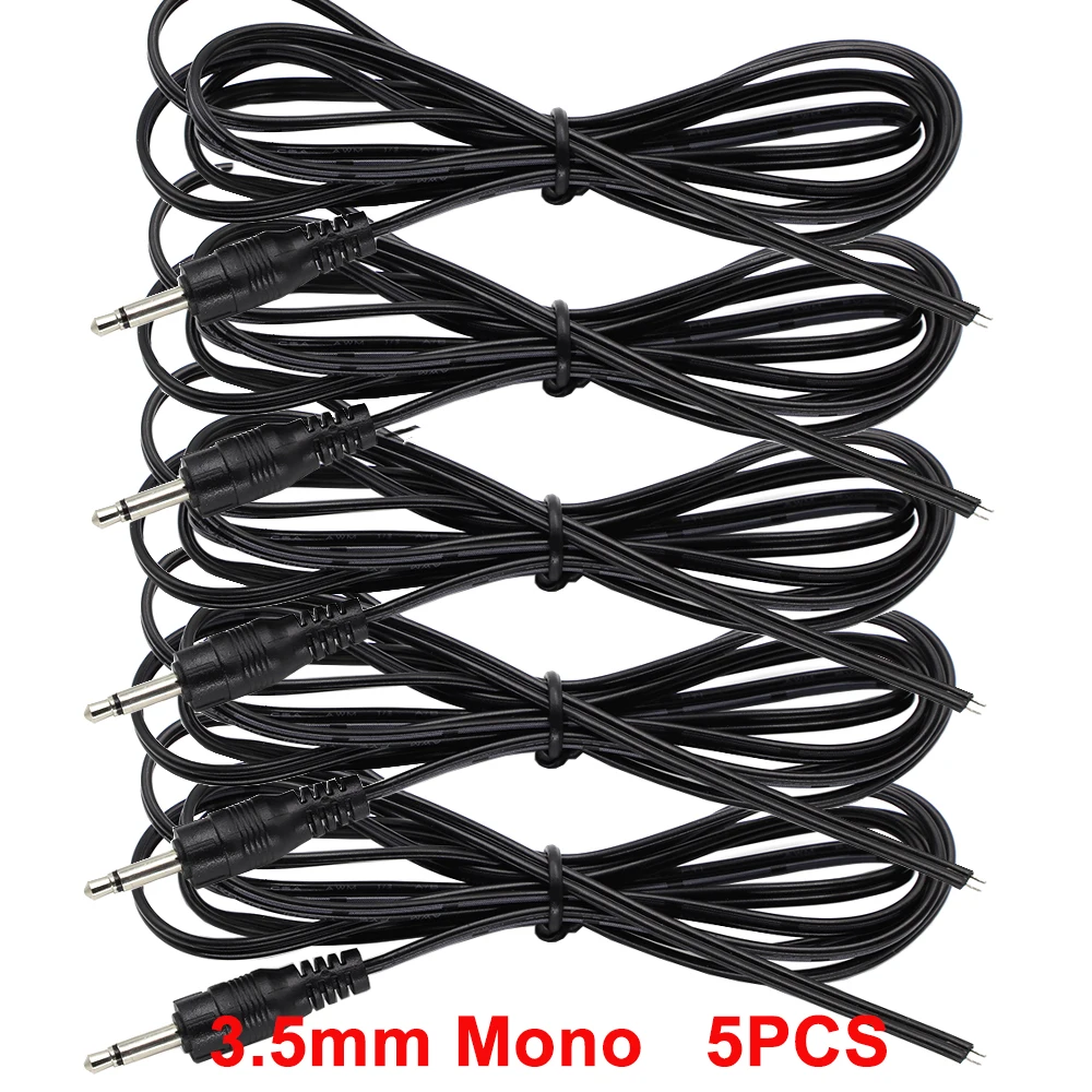 5pcs 3.5mm Mono Stereo Audio Cable 2 Pole 3.5MM Male Plug Monaural Mono Audio Extension Cable Adapter Connector Replace DIY
