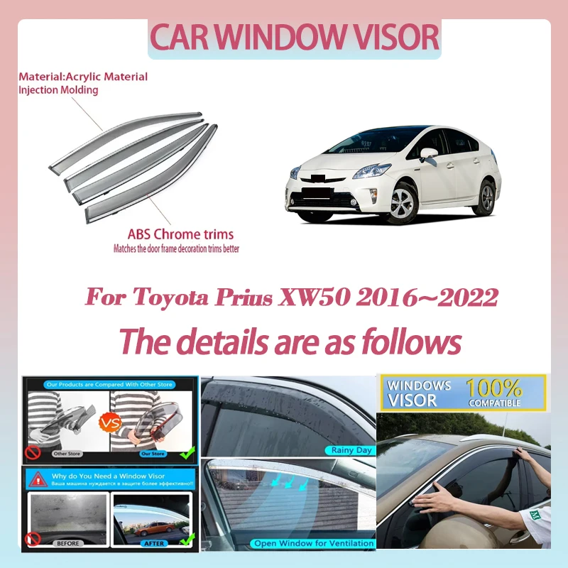 Car Window Visor for Toyota Prius XW50 2016~2022 Deflector Window Rain Guard Weathershield Sun Rain Guard Auto Accessories