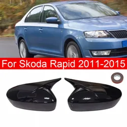 For Skoda Rapid 2011-2015 Car Sticker Rearview Side Mirror Cover Wing Cap Exterior Door Rear View Case Trim Carbon Fiber Look