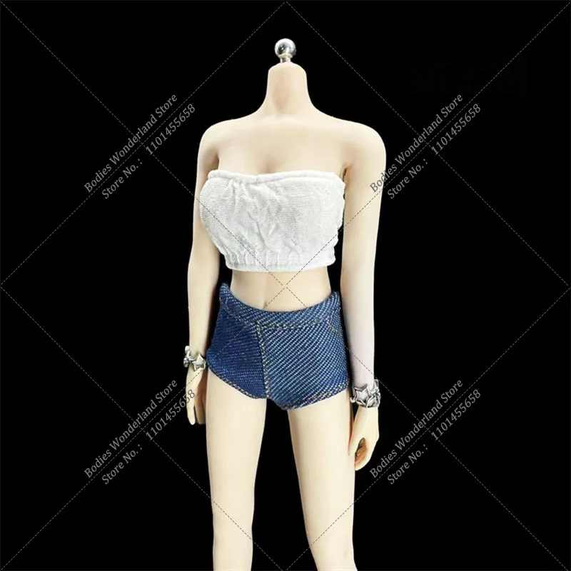 CJG-054 1/6 женский бюстгальтер с запахом морщин на груди, короткий топ, джинсовые шорты, модель одежды для женской фигурки 12 дюймов PH TBL JO