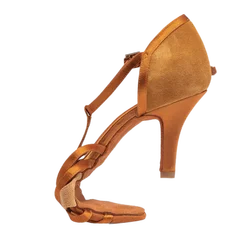 Nuovo arrivo personalizzato tacco in pelle scamosciata raso marrone donne scarpe da ballo latino sala da ballo Salsa Tango scarpe da ballo in promozione