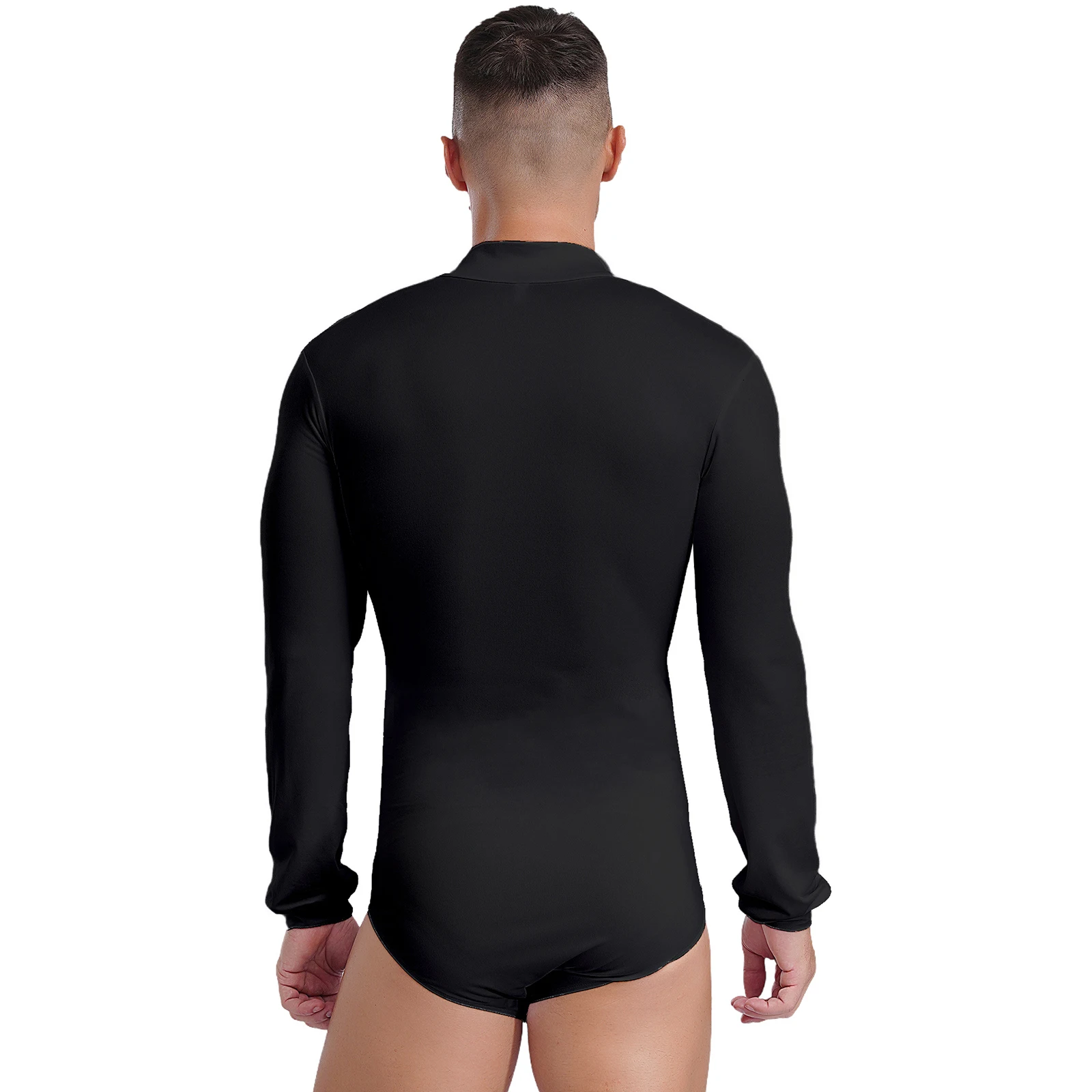 Mens Ruffles Latin Dance Jumpsuit Deep V-neck Long Sleeve Bodysuit Latin Cha-Cha Rumba Dance Performance Competition Costume