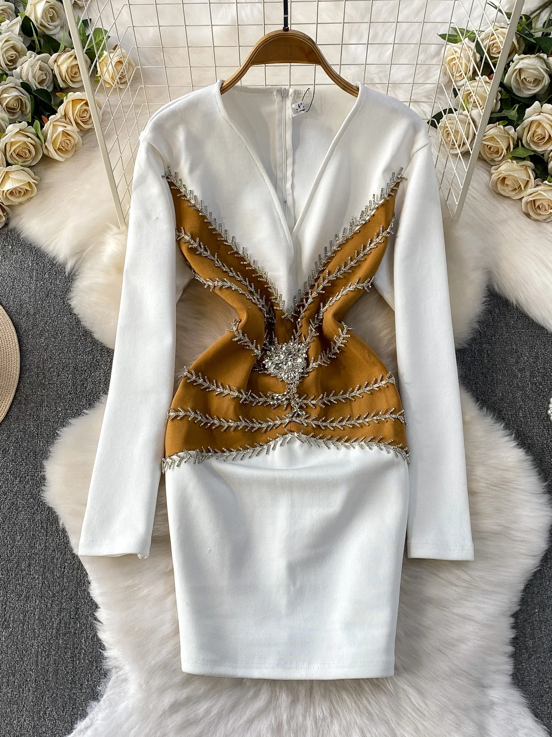 

V-Ne Diamond Embedded Dr женское осенне-зимнее утягивающее джинсовое облегающее платье с высокой талией в стиле пэчворк Dr Faionable