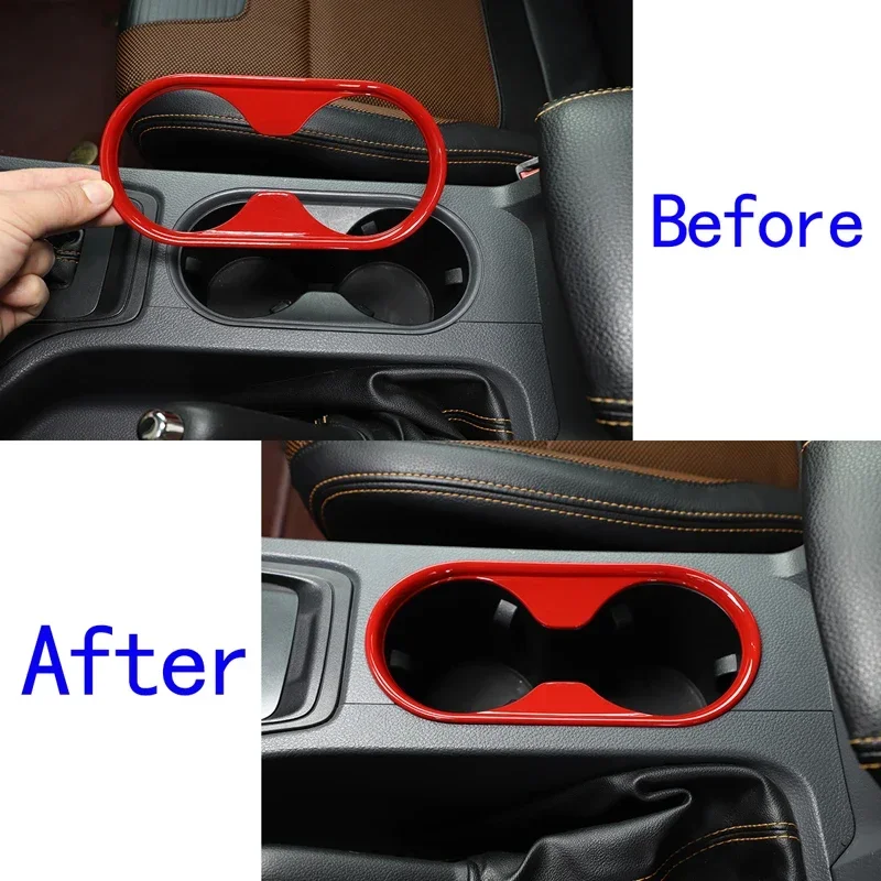 ABS Carbon Fiber 1pcs Center Control Water Cup Holder Frame Cover Trim Color for Ford Ranger 2015 2016 2017 2018 2019 2020 2021 - Image 5