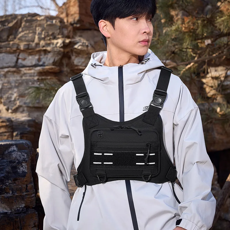 Wear-resistant nylon fabric men's tactical vest, chest bag, large-capacity backpack, multi-functional lightweight riding bag