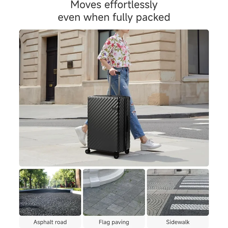 LUGGEX Luggage with Spinner Wheels, Polycarbonate Expandable Hard Shell Suitcase, Checked Large 28 Inch, Blue