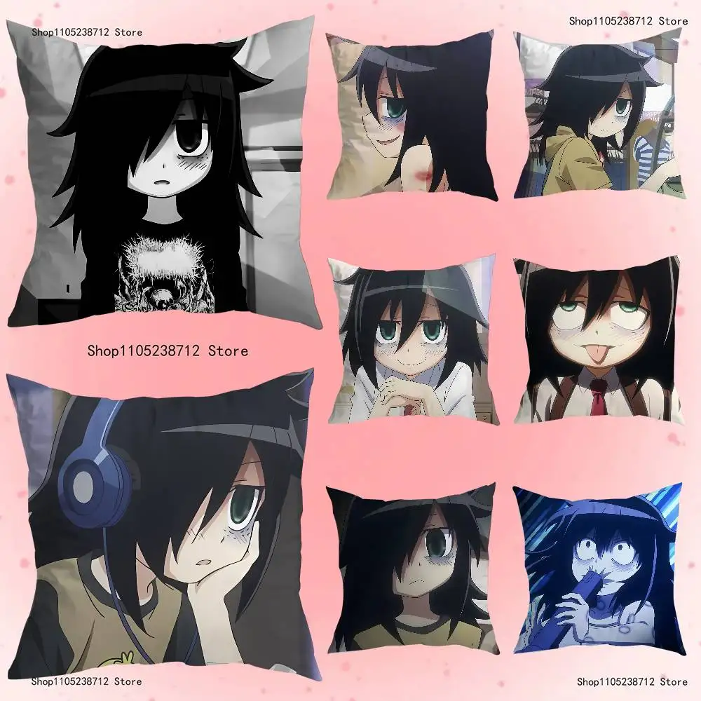 

W-Watamote Tomoko Kuroki Anime Pillow Case Anti-dustmite Pillowcase Invisible zipper silky short plush Sofa cushion cover