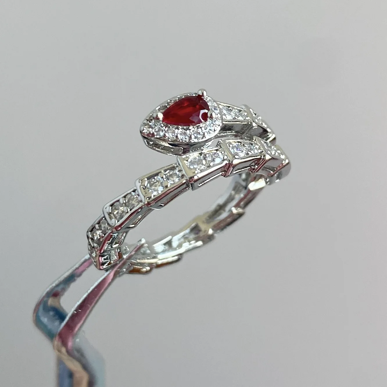 

Serpent Skeleton Ring with Vivid Sapphire Ruby Eyes, Adjustable Open Band Statement Jewelry, Heavy Duty Gothic Silver Ring, Gift