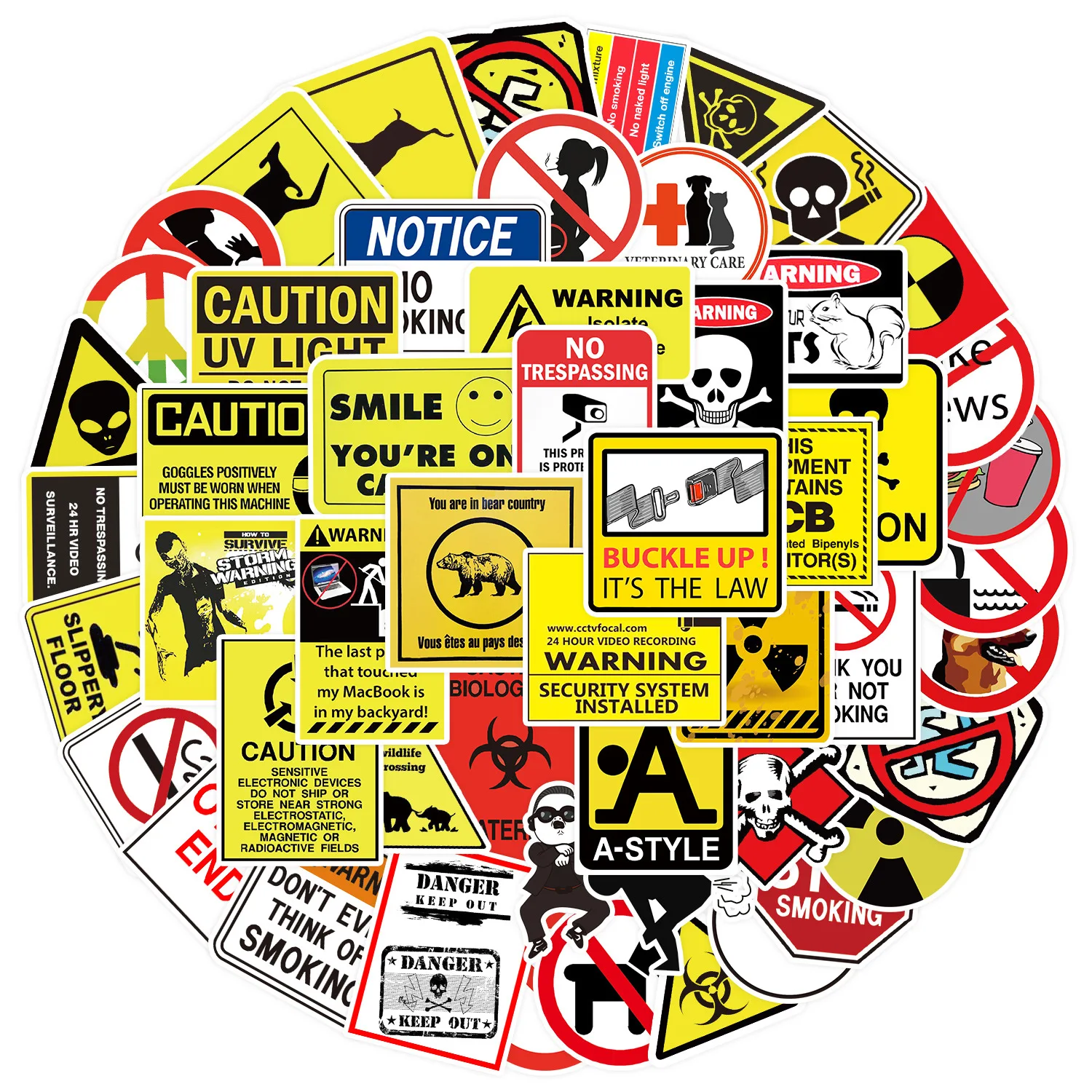 50pcs Funny Warning Stickers Danger Banning Sign Viny Decal Car Scooter Motorcycle Suitcase Violation Sticker Classic Toy