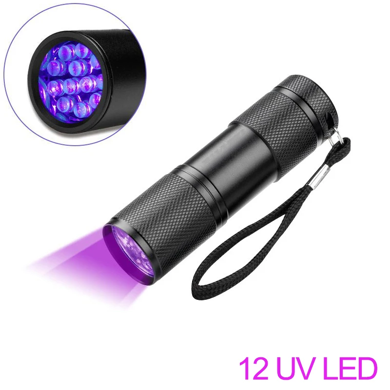 Linterna ultravioleta de luz negra, 21 LED, 395-400nm, 9 LED, 12 LED