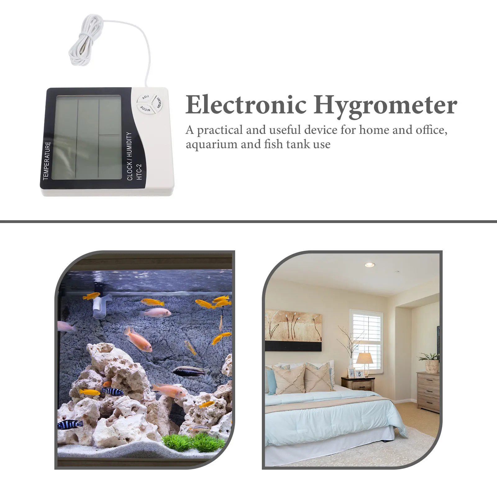 الرقمية LCD ميزان الحرارة الرطوبة المزدوج داخلي في الهواء الطلق درجة الحرارة الرطوبة رصد حوض السمك خزان الأسماك ميزان حرارة المياه على مدار الساعة