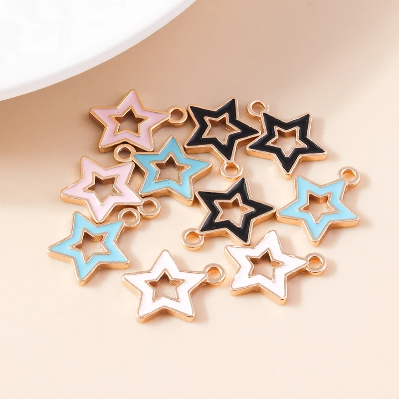 10 teile/los 13*15mm Hohl Mini Star Charms DIY für Halsketten Anhänger Ohrringe, Der 4 Farbe Emaille Mädchen charme Schmuck Erkenntnisse