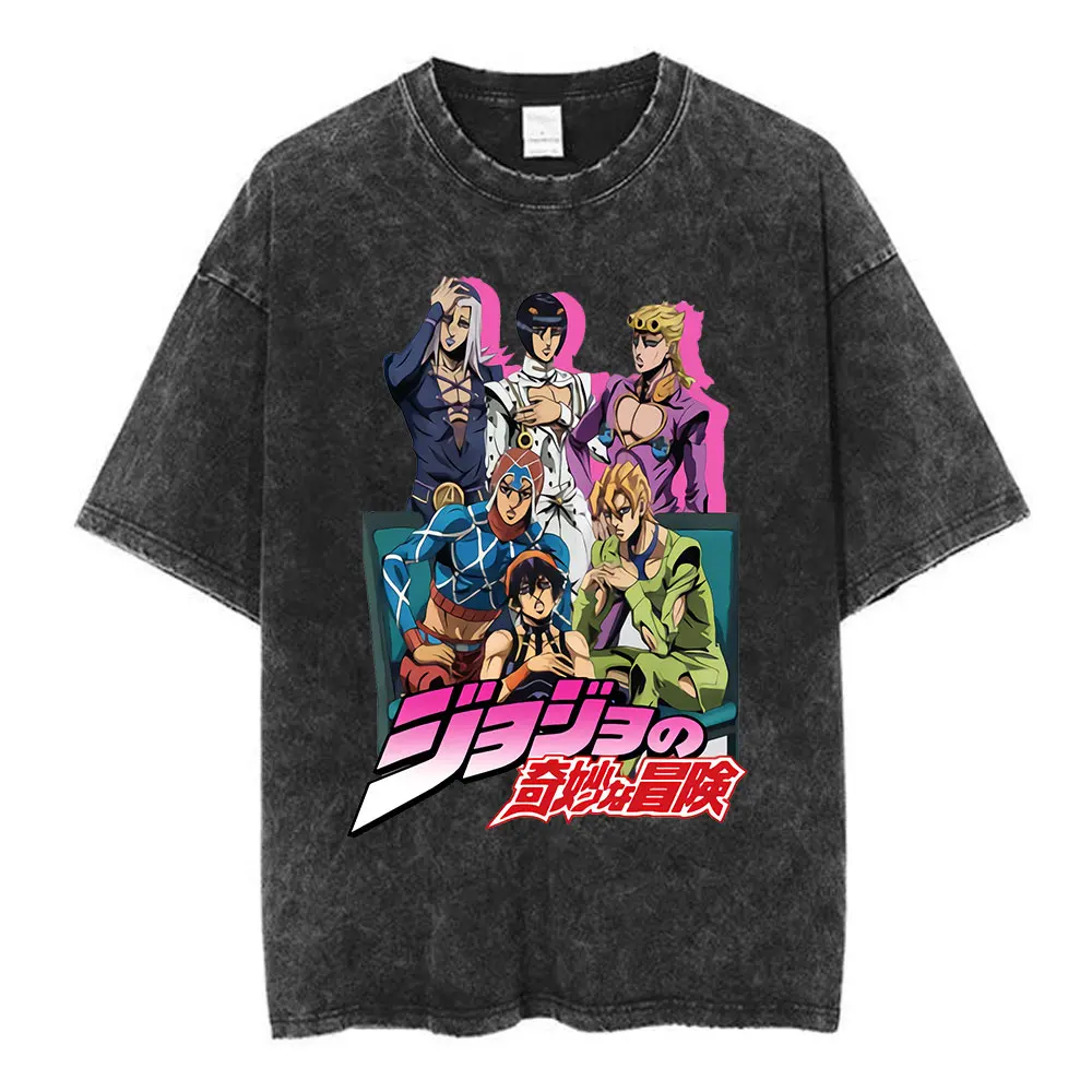 Anime JoJo Bizarre Adventure T-shirt délavé Manga T-shirt hommes femmes vêtements coton surdimensionné décontracté été rétro Harajuku t-shirts