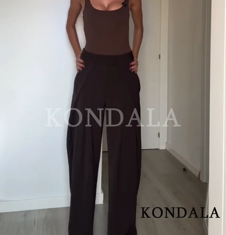 KONDALA Pendolarismo Casual Pantaloni a gamba larga Donna Elegante Chic Pantaloni a pieghe a righe 2026 Pantaloni alla moda di High Street moda primaverile