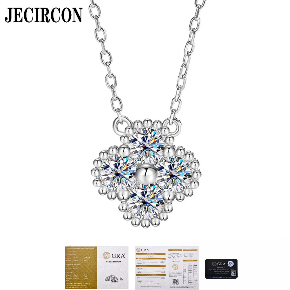 

JECIRCON S925 Sterling Silver Moissanite Necklace for Women Japanese Korean Niche Design 4 Petal Flower Pendant Clavicle Chain