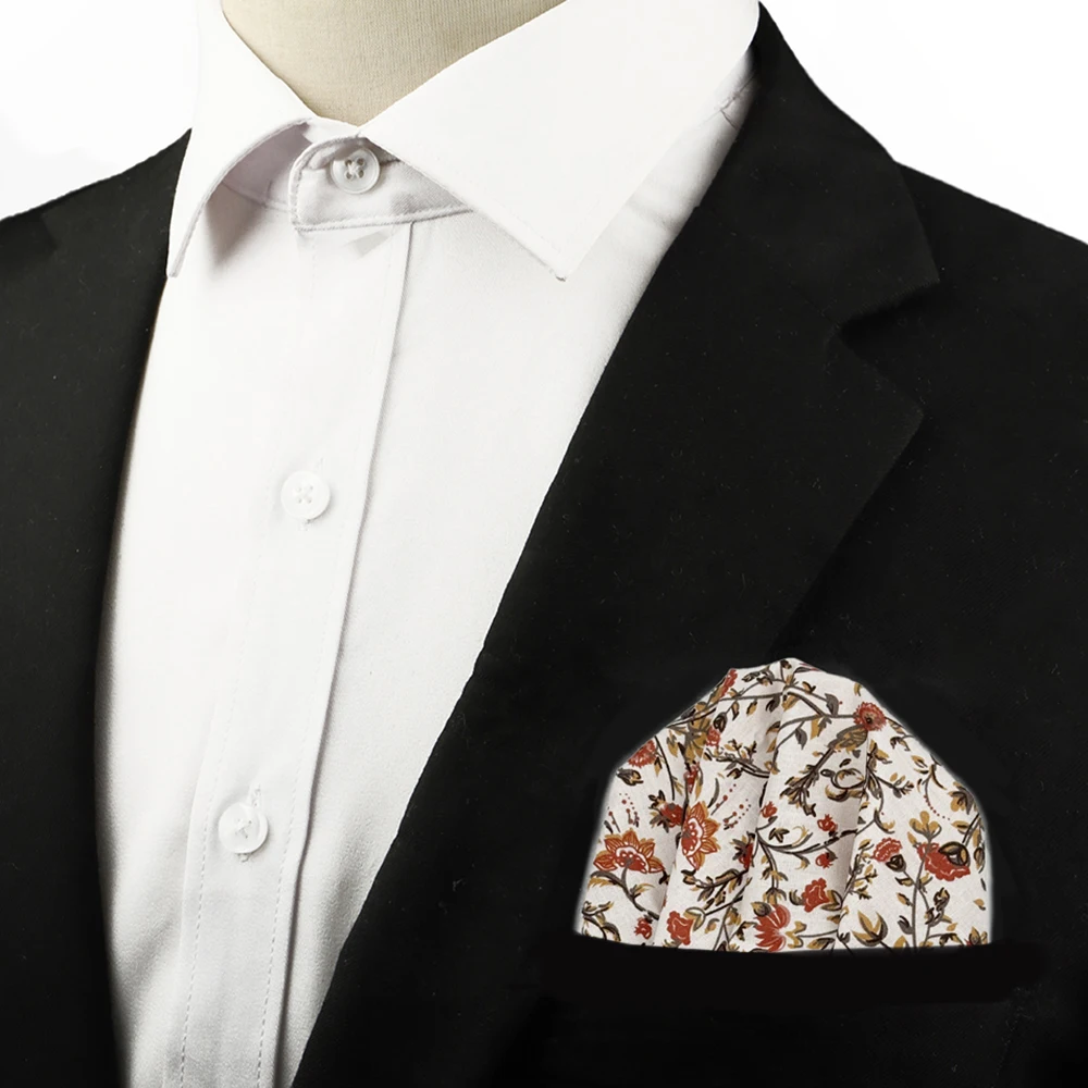 منديل رجالي جديد لحفلات الزفاف ملابس يومية قميص العريس بدلة إكسسوار هدية منديل قطني كلاسيكي نمط الأزهار جيب مربع