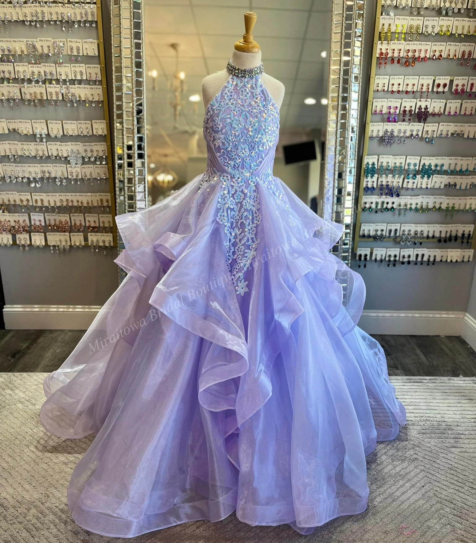 Liliowa sukienka dziewczęca na wybory Miss Halter cekinowa suknia balowa z organzy urodzinowa suknia imprezowa, koktajlowa dla nastolatków Junior Miss galowa zwyczaj