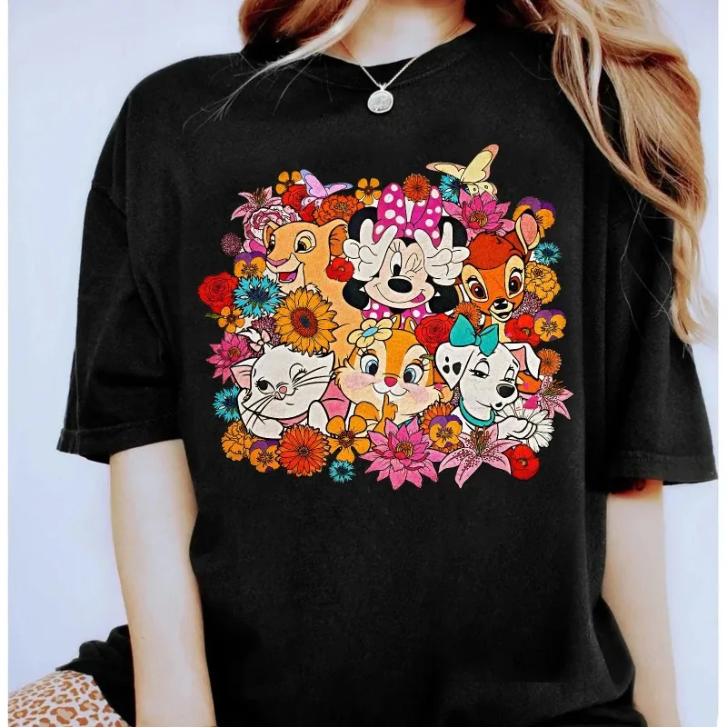 2025 حجم كبير المرأة الصيف 100% القطن قصير الأكمام تي شيرت ديزني ميني ماوس الكرتون طباعة موضة طاقم الرقبة الملابس #2