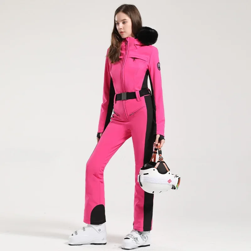 One-piece Ski Suit Women Thickening Snowboard Female Overalls Winter Windproof Waterproof Breathable Clothing Skiing