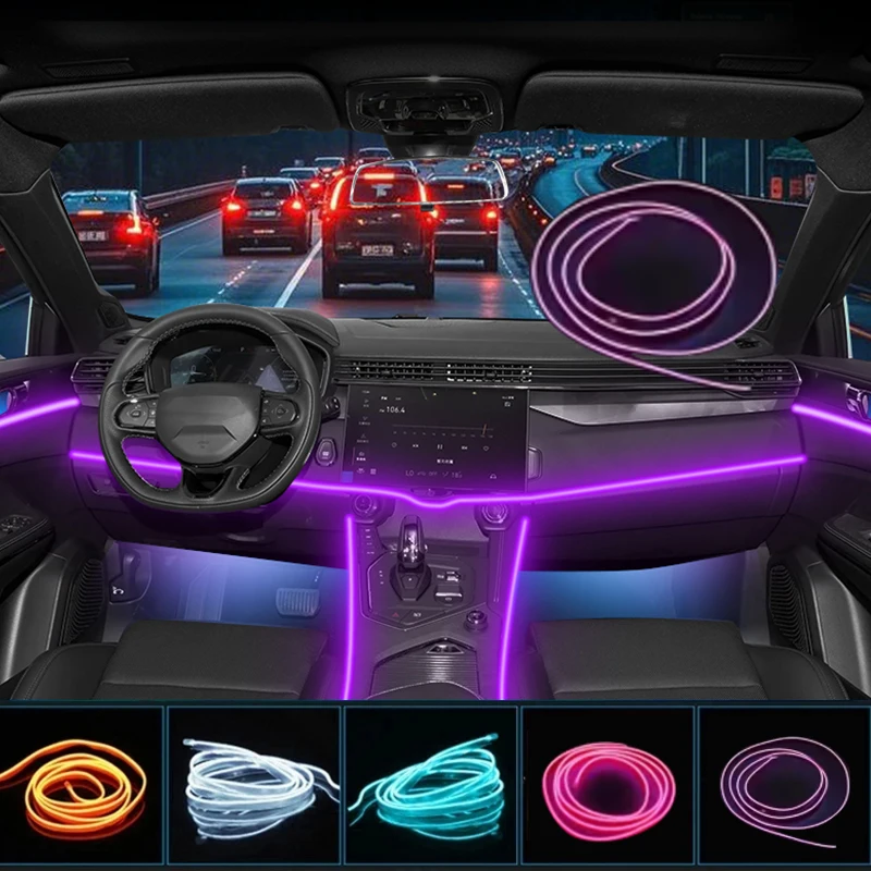 

1M/3M/5M Car LED Strip Lights USB-Powered Flexible Neon Glow for Interior Auto Decoration DIY Ambient Party Light with Multy col