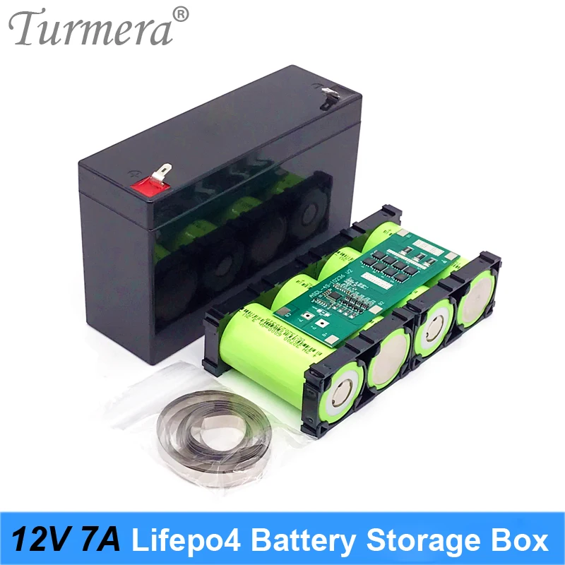 Turmera 12V 32700 Lifepo4 Battery Storage Box 4S 40A Balance BMS Nickel with Holder for Uninterrupted Power Supply and Motor Use