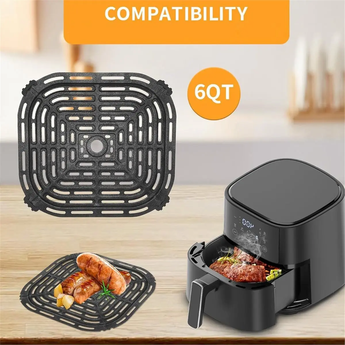 ABSF Air Fryer Tray for CHEFMAN 6QT Air Fryer 22.5 X 20.8 cm Frying Plate Air Fryer Accessory Dishwasher Safe