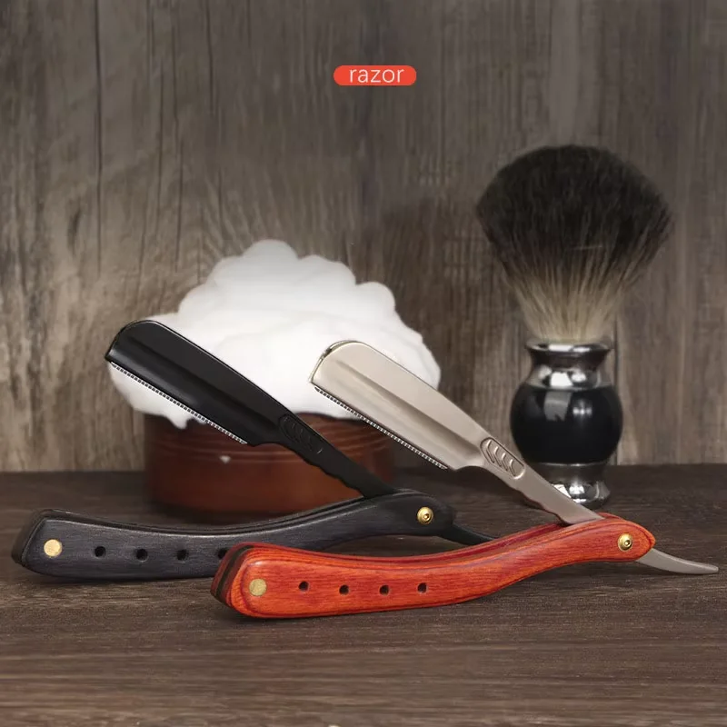 1pcs Professional Manual Shaver Straight Edge Stainless Steel Sharp Barber Blade Razor Folding Shaving Beard Cutter With Blade