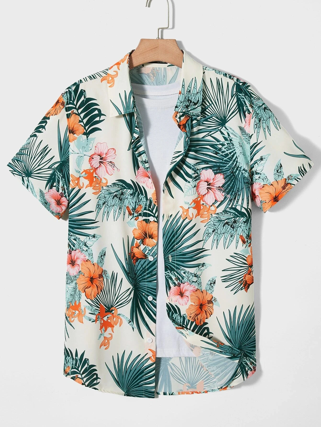 

Summer Unisex Botanical Floral Print Lapel Button Down Hawaiian Shirts Comfortable For Seaside Daily Outfit