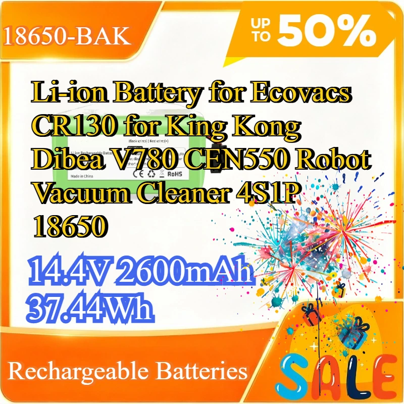 18650-BAK 14.4V 2600mAh 37.44Wh Li-ion Battery for Ecovacs CR130 for King Kong Dibea V780 CEN550 Robot Vacuum Cleaner 4S1P 18650
