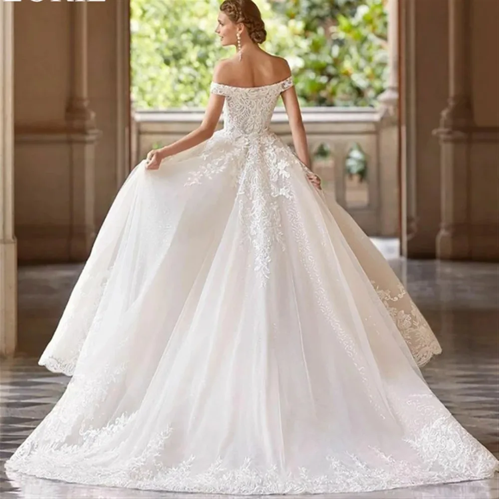 

BOHO Off Shoulder Wedding Dress Lace Appliques Mermaid Detachable Train Pleated Bride Prom Gown 2025 Luxury Bridal Gown