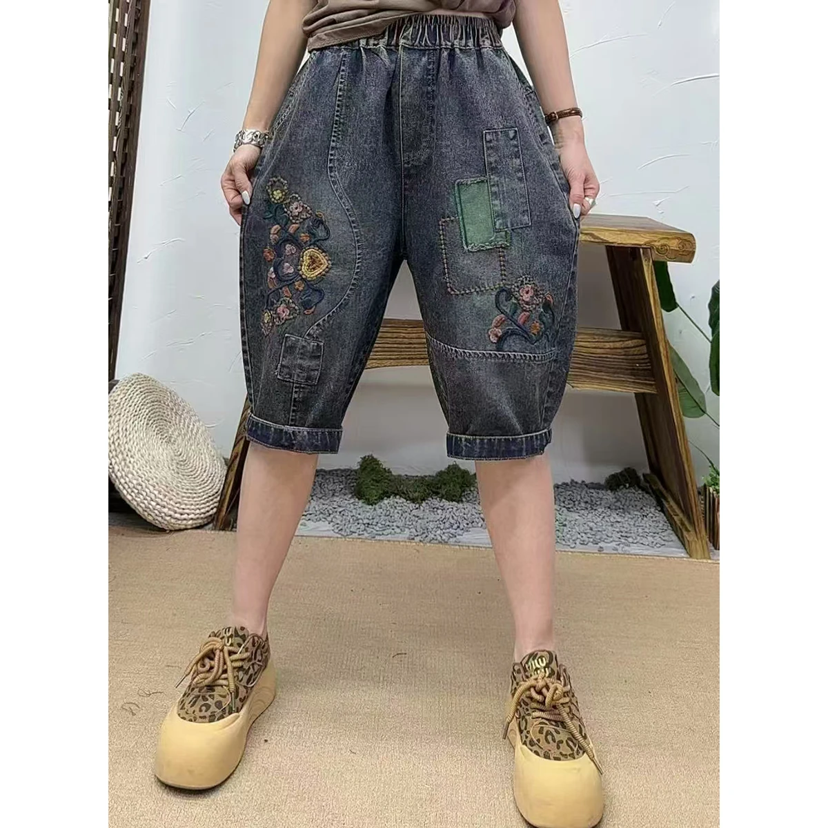 

Summer Thin Retro Large Size Slimming Five-Point Jeans Women's Faion Loose Harlan Pants Casual Sle Light Waed l W...
