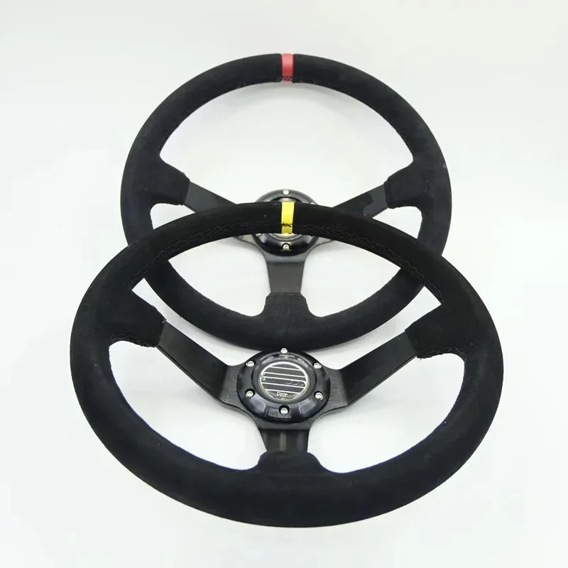 

Universal Car Racing Drift 350 mm Suede leather Steering Wheel 3.5" Deep With Horn Button